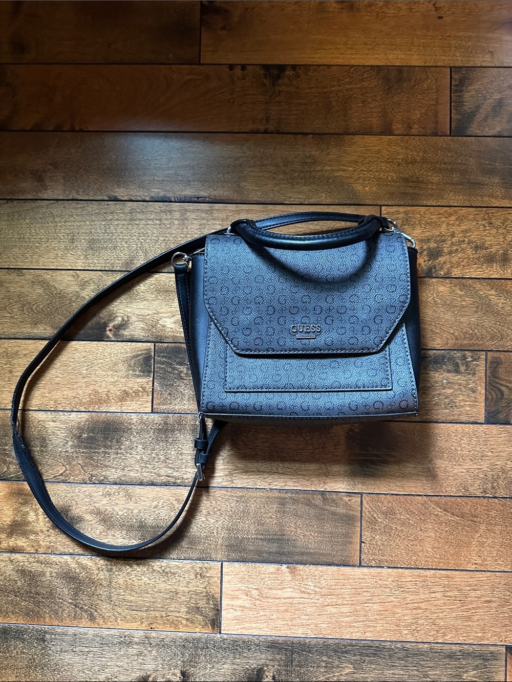 Guess Black Logo-Print Crossbody Satchel